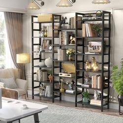 NEW Homykic Bamboo Triple Wide Shallow Bookshelves and Bookcases, 6-Tier 6ft Tall Bookshelf