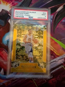 2015 panini Excalibur Stephen curry Crusade camo PSA 9