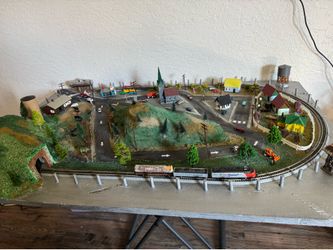 custom-built tabletop HO scale model train layout