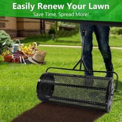 Compost Spreader 36 Inch Push/Tow Peat Moss Spreader with Installation Support, Powder-Coated Metal Mesh Roller Spreader for Manure , Lawn Care, Garde