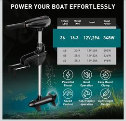36LB Thrust Electric Trolling Motor, Transom Mount, Telescopic Handle, LED Battery Indicator