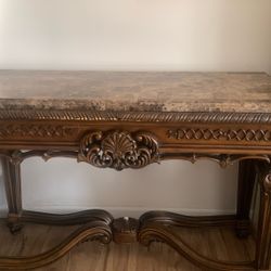 Wood End Table W/marble Top Moving Sale 