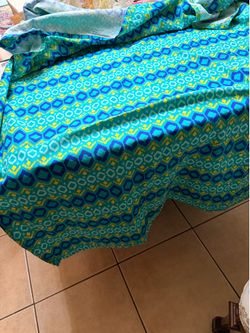 Nice Vintage Blue Tablecloth 82” X 56”