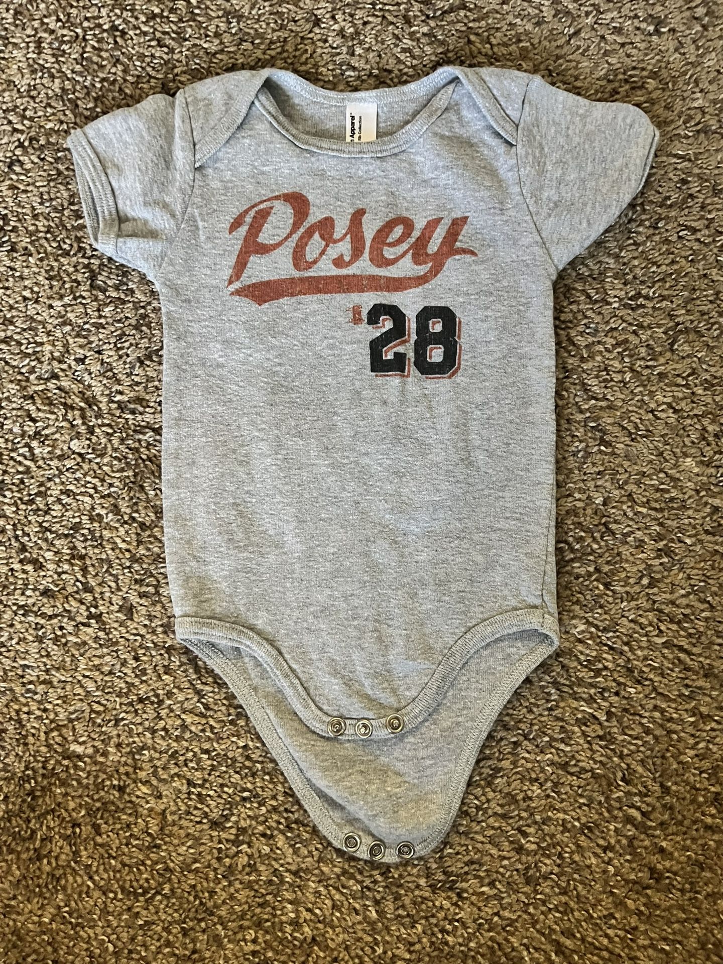American Apparel Baby One Piece 3-6 Months SF Giants Posey 28 Gray Short Sleeve