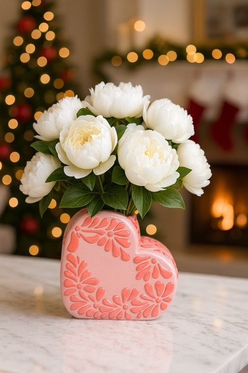 Talavera Heart Flower Vase | Lead Free | Pink | 4.5x4.5”