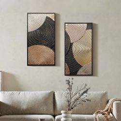 Earth tone abstract metal wall art, set of 2