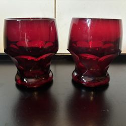 Set of 2 - Vintage Ruby Red Viking Georgian Honeycomb Glasses 4” RARE