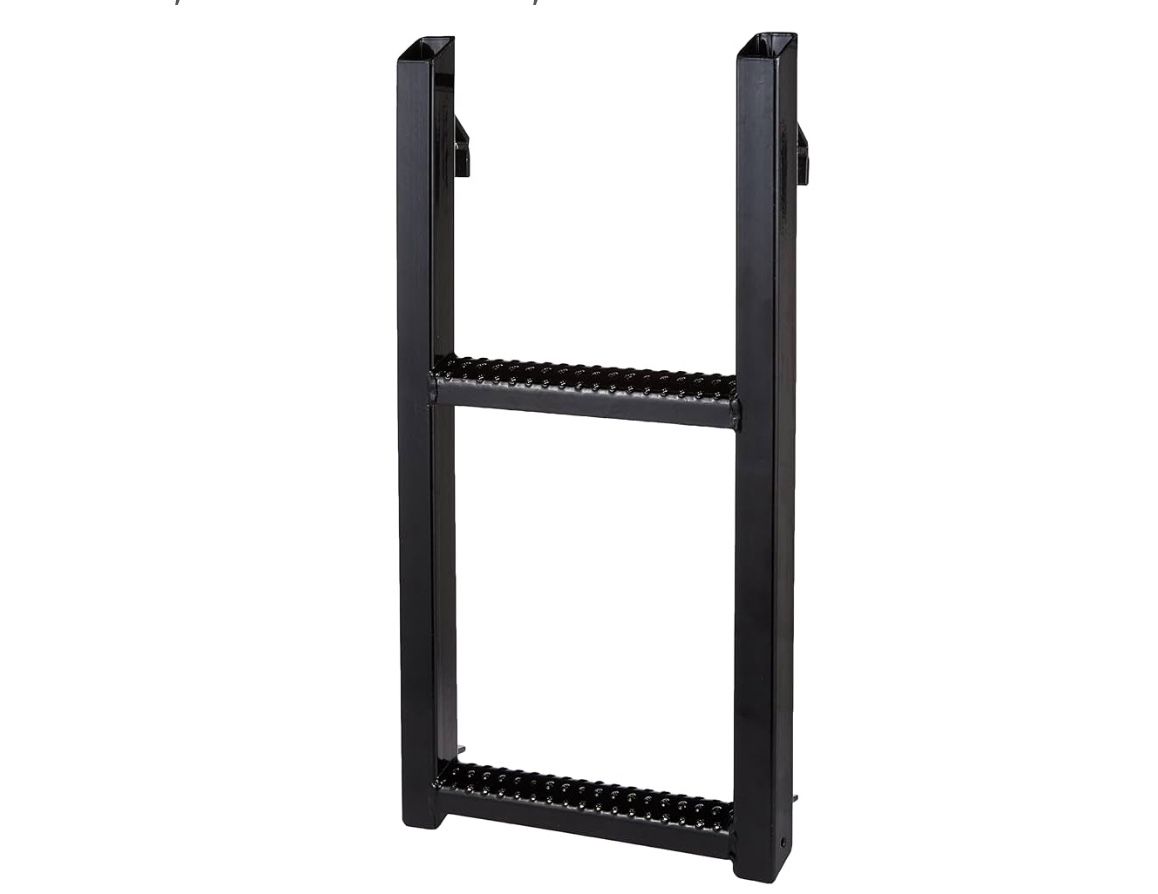 2-Rung Retractable Truck Step, 17.38 x 30.25 Inch, Black Powdercoat, Non-Slip Treads With L-Shaped Bracket, 14 Inch Bolt Center, Truck & Trailer Acce