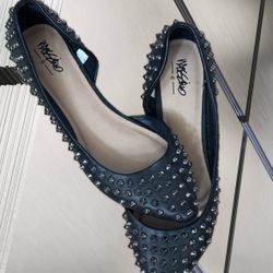 Studded Black Pleather Flats 