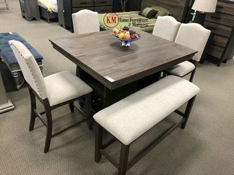 5PCS DINING TABLE SET COUNTER HEIGHT SOLID WOOD WINE GLASS STORAGE