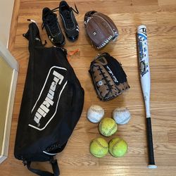 Softball: Bat, Cleats, Mitts, Balls Bag & Balls 