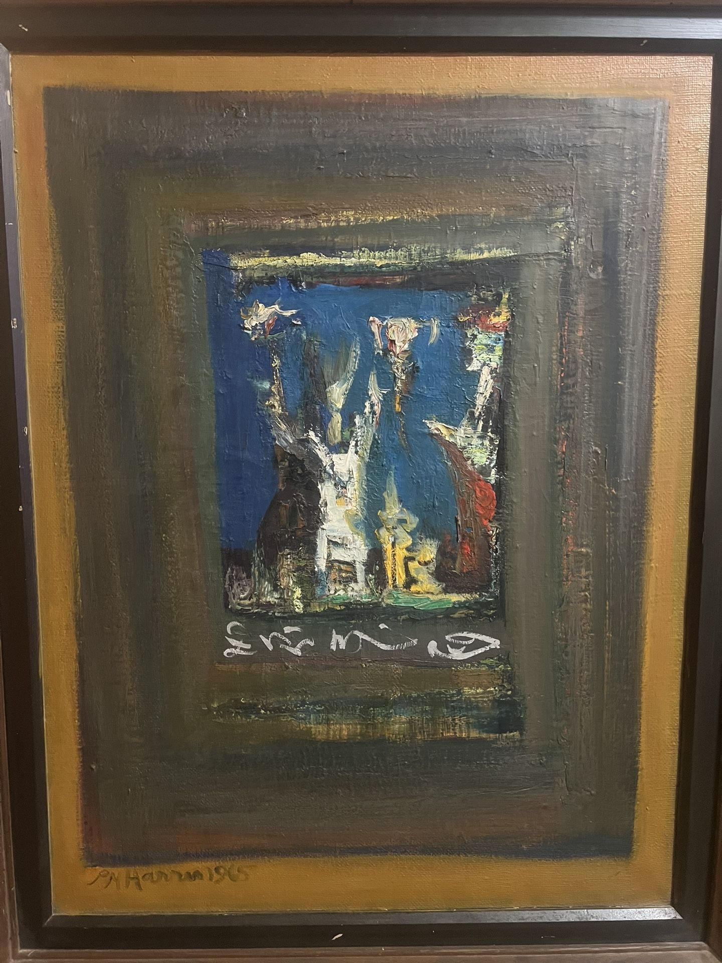 Abstract Oil Painting on Canvas – 1965 Vintage Artwork