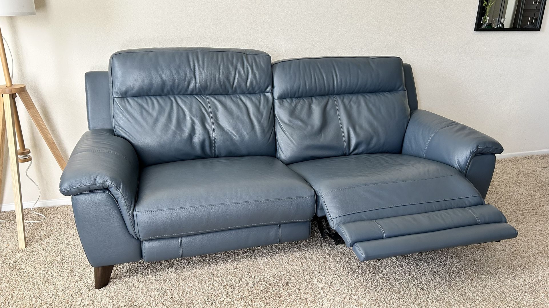 Moana Blue Leather Dual Power Reclining Sofa With Usb for Sale in San