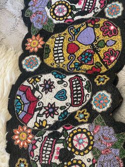 Beaded Sugar Skull Table Runner