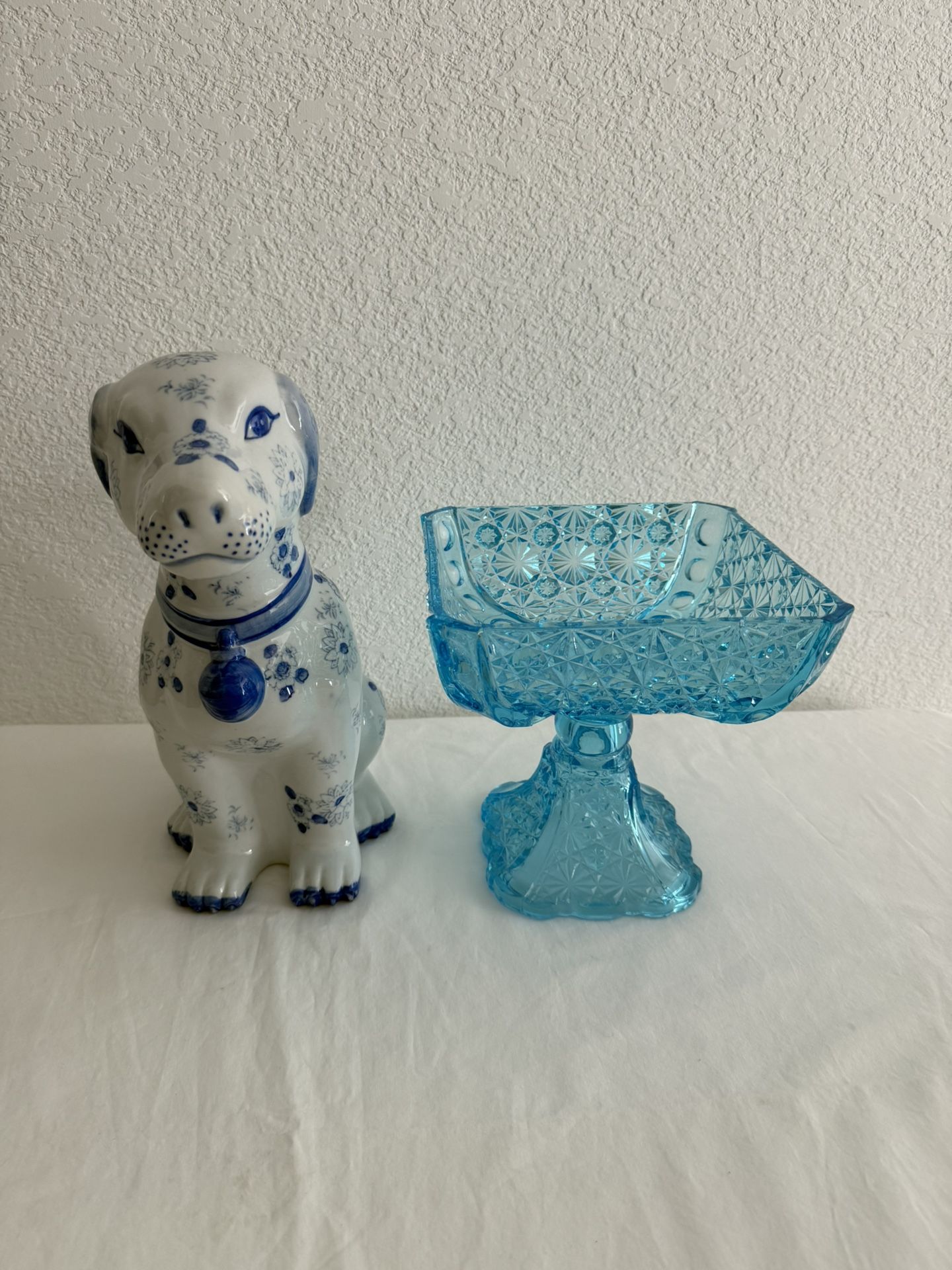 Ceramic Dog & Aqua Blue Compote