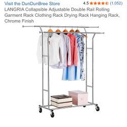 Double Rail Rolling Garment Rack Clothing Rack, Chrome Finish