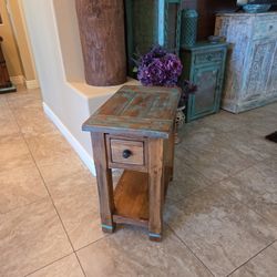 Side Table With Teal Accents