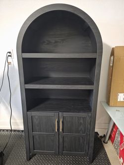 Modern Arched Wood Cabinet with Shelves & Storage ā Dark Finish