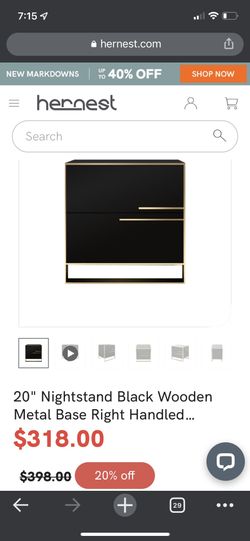 20” Nightstand Black Wooden Metal Base