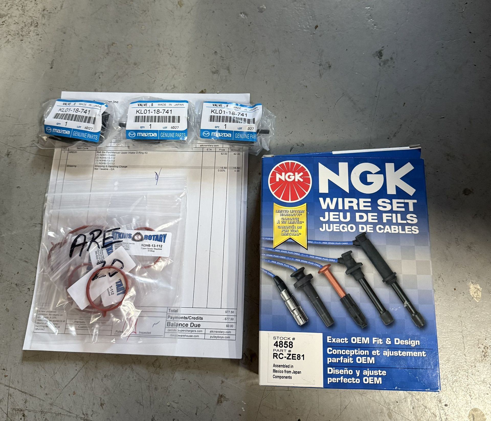RX8 Intake Gasket Set Solenoids NGK Plug Wires