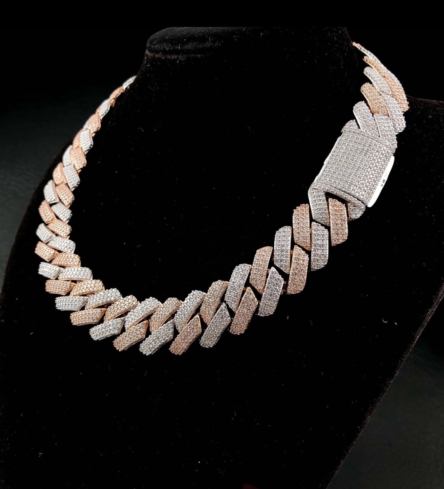 ✅REAL 925 Sterling Silver 45CT VVS MOISSANITE 18mm 22" Miami Cuban Link Chain 14K Rose Gold Plated