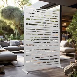 47 in. W x 71 in. H White Jungle Rectangle Galvanized Sheet Outdoor Private Screen Decorative Art Panel