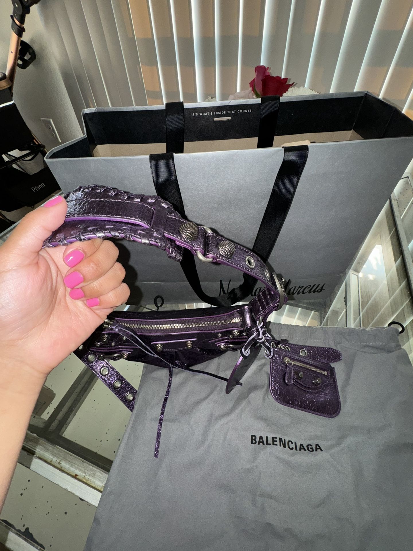 BLACK PURPLE 3WAY バッグ 　チャーム付　balenciaga Balenciaga Le Cagole Xs Metallic Mauve Purple Purse for Sale in