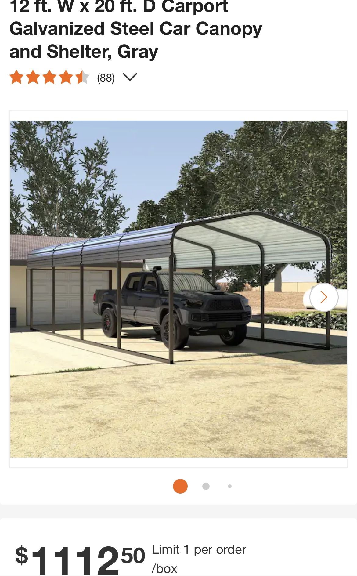 VEIKOUS 12 ft. W x 20 ft. D Carport Galvanized Steel Car Canopy and Shelter, Gray