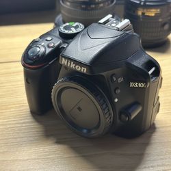 Nikon D3300 Black 3x Lenses 2x Batteries Charger 128GB SD card