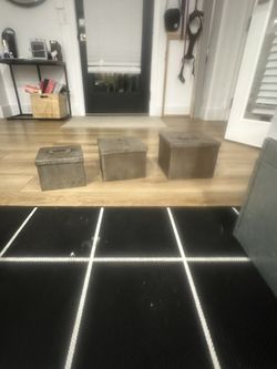 Storage 2 Metal Boxes With 3 Boxes Inside. Total Of Six Boxes