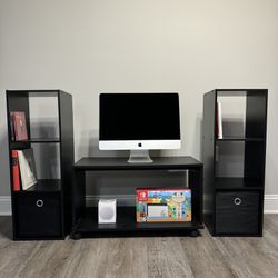 Mainstays Black TV Stand, 2 Bookshelves With Bins