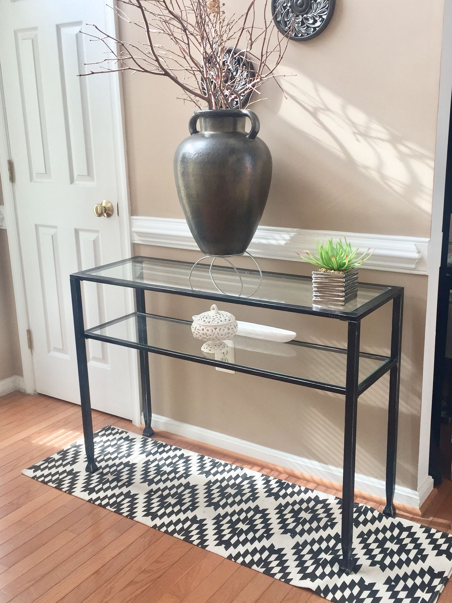 Console Table Black Metal & Glass