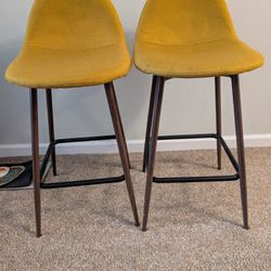 Set of 2 Mid-Century Modern Counter Stools - Mustard Gold