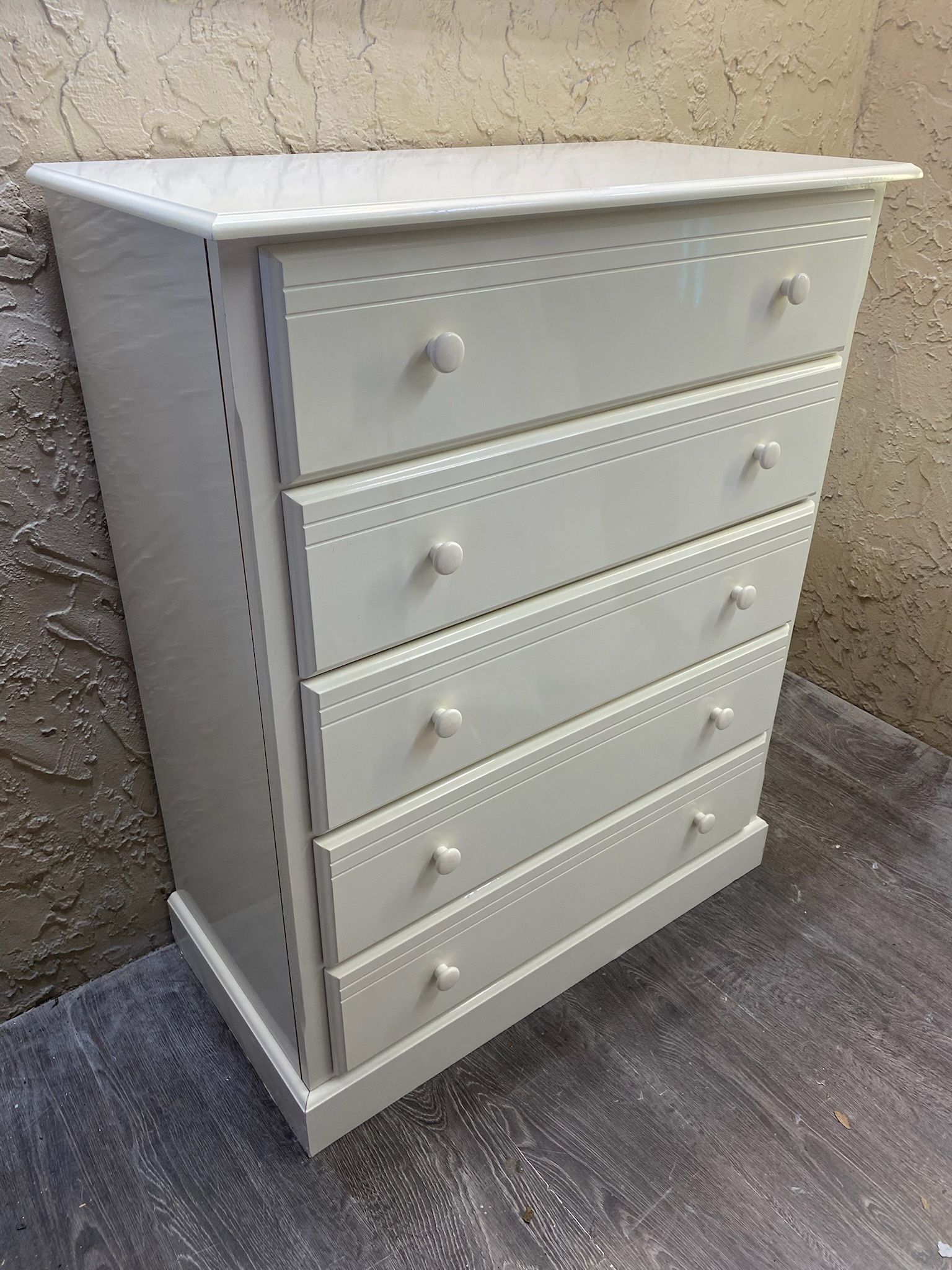 White Gloss Five Drawer Dresser - Local Delivery for a Fee - See My Items