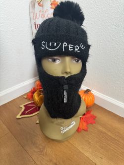 Black Fuzzy Balaclava with Pom Pom