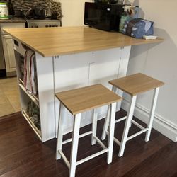 Foldable Island Counter With Stools