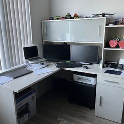 Costco-Work Desk With Hutch  And Sliding Cabinet 