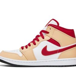 Size 6 Y- Air Jordan 1 Mid Light Curry Cardinal Red Sneakers(NO BOX)