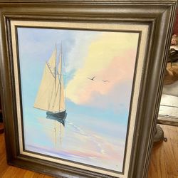 Vintage Sailboat Painting 1982 Framed Art