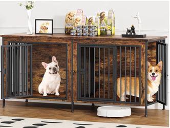 Rustic Brown Dog Crate Furniture for 1 or 2 Dogs