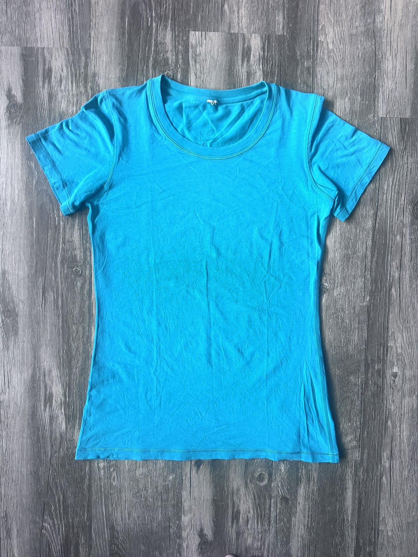 Lululemon High Neck Running and Training T-Shirt SZ 6 Teal Blue
