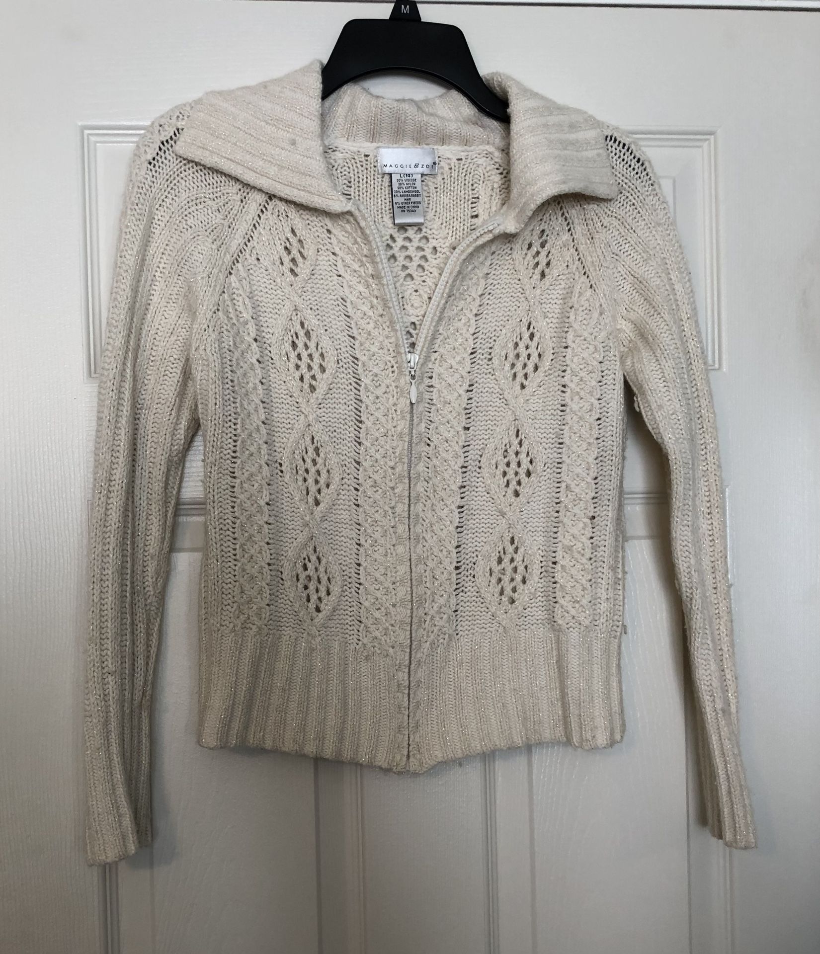 Maggie & Zoe Girls Size Large (14) Cream Colored Cardigan