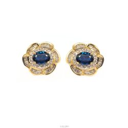 14K Gold Diamond Sapphire Flower Vintage Earrings (Jewelry Box Included)