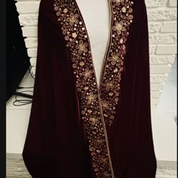 Maroon embroidered velvet shawl 92" inch long brand new packed