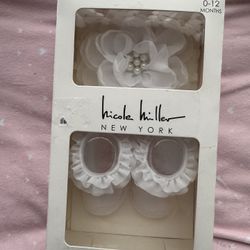 Baby Girl Baptism Head Piece & Socks - New