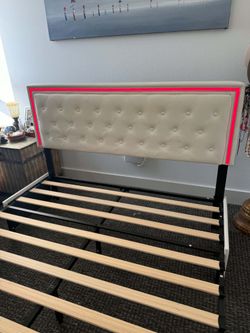 Bed Frame with LED Tufted Headboard
