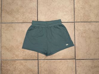 Alo Yoga Accolade Sweat Short Fleece Teal Blue Drawstring Women's Small