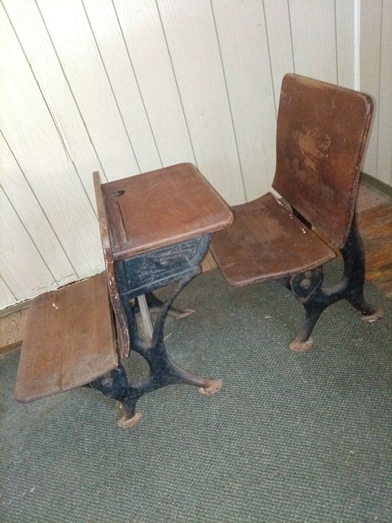 Antique Wooden two Piece School Desk
