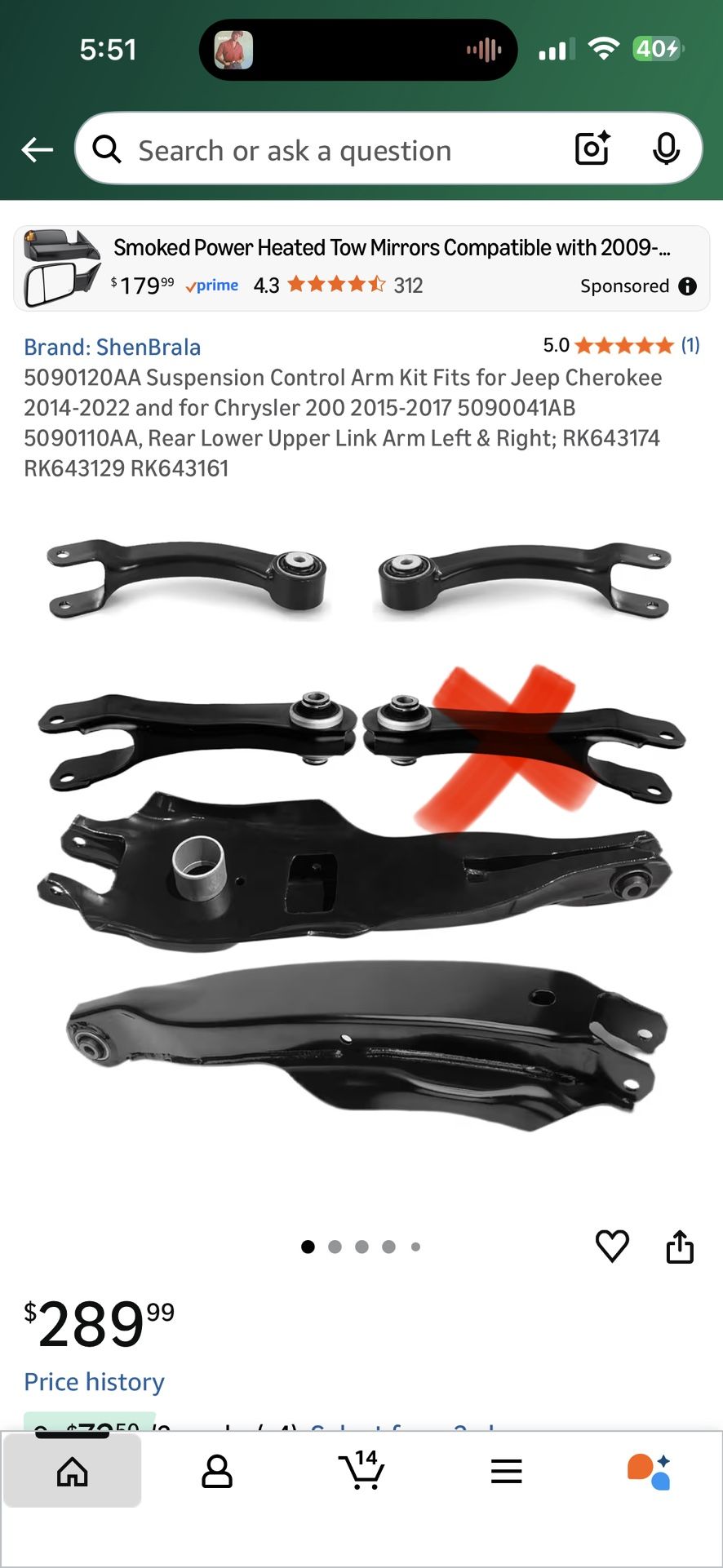Control Arm Kit Fits for Jeep Cherokee 2014-2022 and for Chrysler (contact info removed)-2017