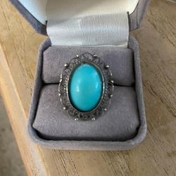 Anillo Plata 925 Size 7 Piedra Turquoise Joyeria Antigua 